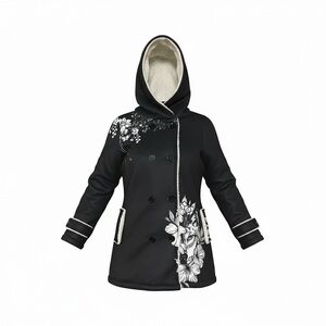 Women's Black Hooded Fleece Lined Jacket with Wolf Design